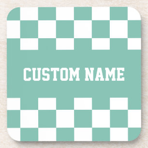 Custom Name Checkerboard Pattern Beverage Coaster