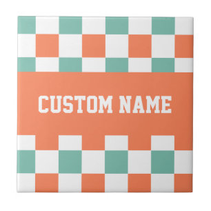Custom Name Checkerboard Pattern Ceramic Tile