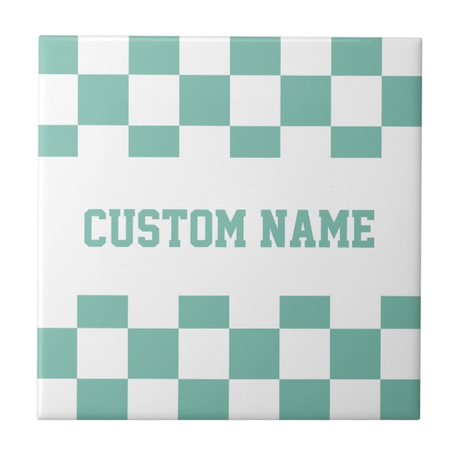 Custom Name Checkerboard Pattern Ceramic Tile (Front)