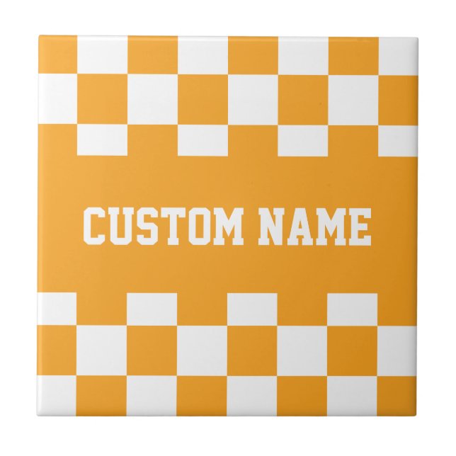 Custom Name Checkerboard Pattern Ceramic Tile (Front)
