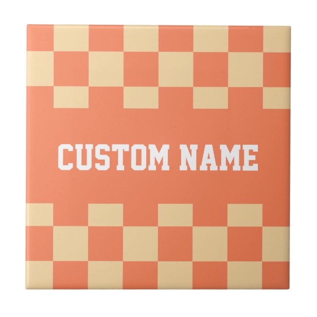 Custom Name Checkerboard Pattern Ceramic Tile (Front)