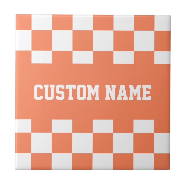 Custom Name Checkerboard Pattern Ceramic Tile (Front)