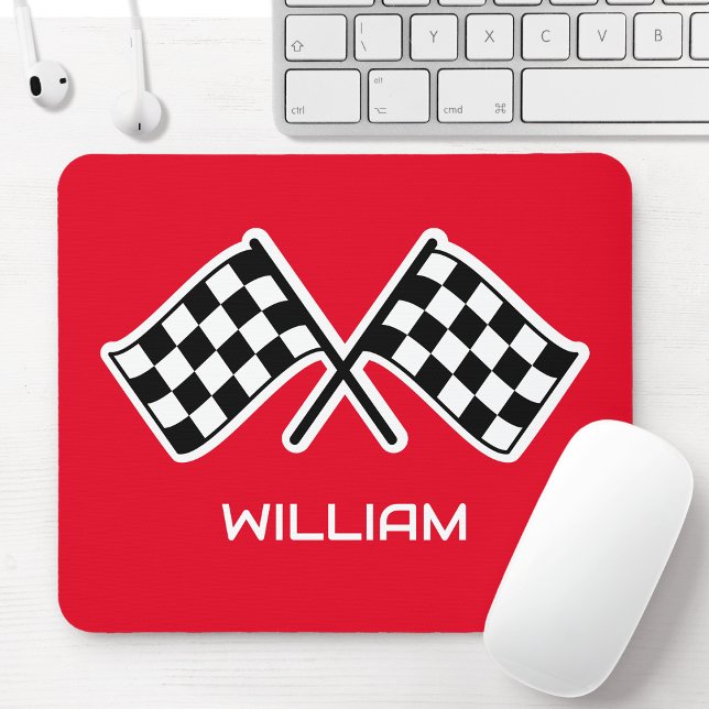 Custom Name Checkered Flag Car Red Mouse Pad (Creator Uploaded)
