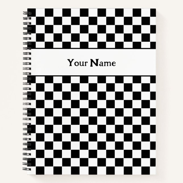 Custom Name Checkered Spiral Notebook (Front)