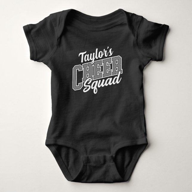 Custom NAME Cheerleader School Varsity Cheer Squad Baby Bodysuit (Front)