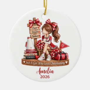 custom name cheerleading girl christmas gift ceramic ornament
