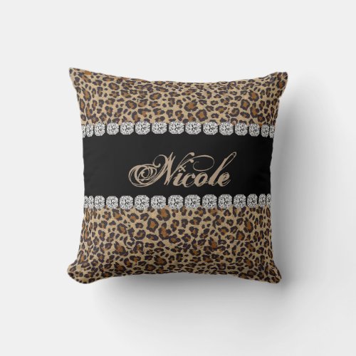 Custom Name Cheetah Bling Look Pillow Gift