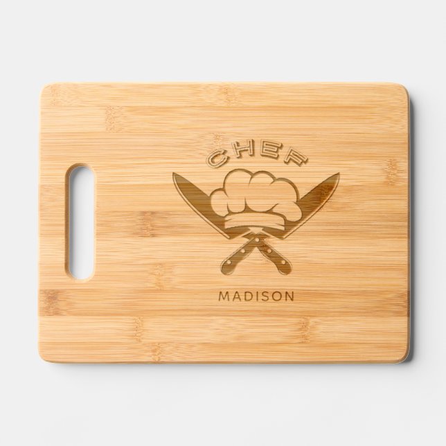Custom name Chef Logo Engraved Cutting Board (Front)
