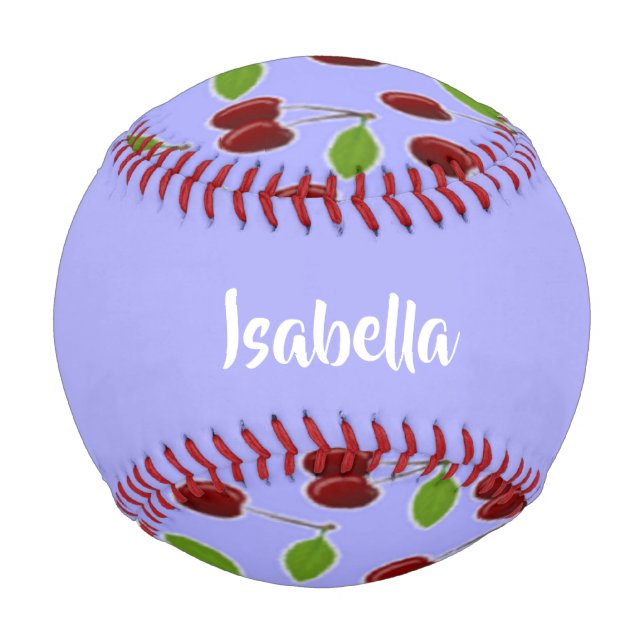 Custom name cherries pattern blue baseball (Front)