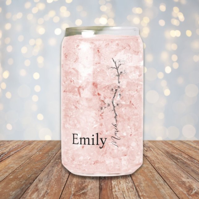 Custom Name Cherry Blossom March Birth Flower Can Glass (Custom Name Cherry Blossom March Birth Flower Can Glass)