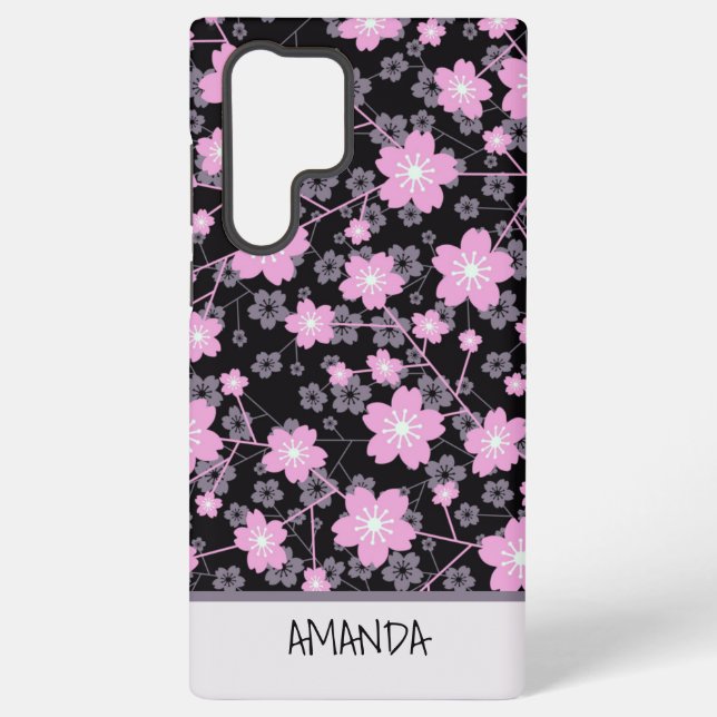 Custom Name Cherry Blossom pink floral pattern Samsung Galaxy Case (Back)