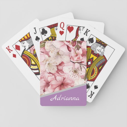 Custom Name Cherry Blossom Pink Garden Poker Cards