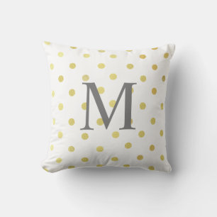 Custom Name Chic Faux Foil Leaf Gold Dots White Throw Pillow