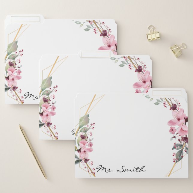 custom name chic flowers personalized file folder (Set)