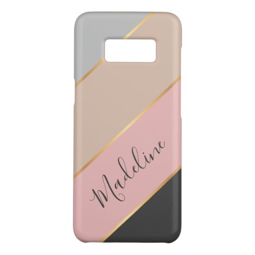 Custom Name Chic Gray Soft Coral Blush Pink Lines Case_Mate Samsung Galaxy S8 Case