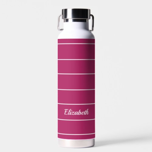 Custom Name Chic Pink White Striped Modern Pattern Water Bottle