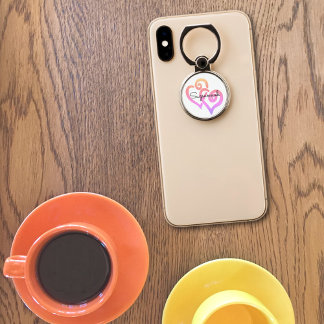 Custom Name Chic Rainbow Pastel Hearts Phone Ring Stand