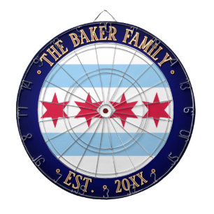 Custom Name CHICAGO FLAG Dark Navy Border Dart Board
