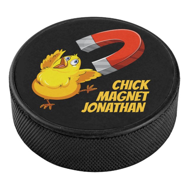 Custom name Chick Magnet Hockey Puck (3/4)