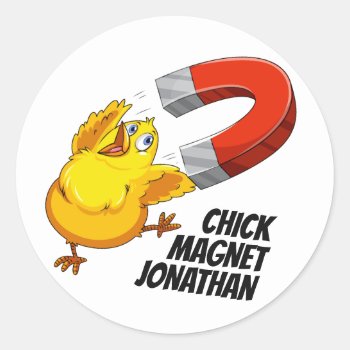 Custom Name Chick Magnet Stckers Classic Round Sticker by PizzaRiia at Zazzle