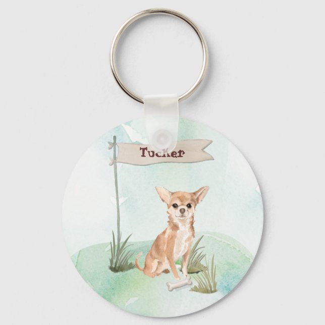 Custom Name Chihuahua Pet Dog Keychain (Front)