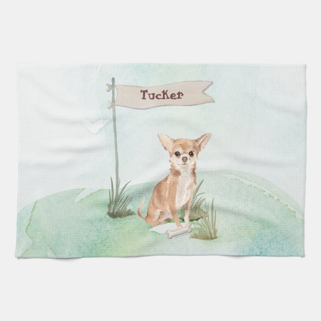 Custom Name Chihuahua Pet Dog Kitchen Towel (Horizontal)