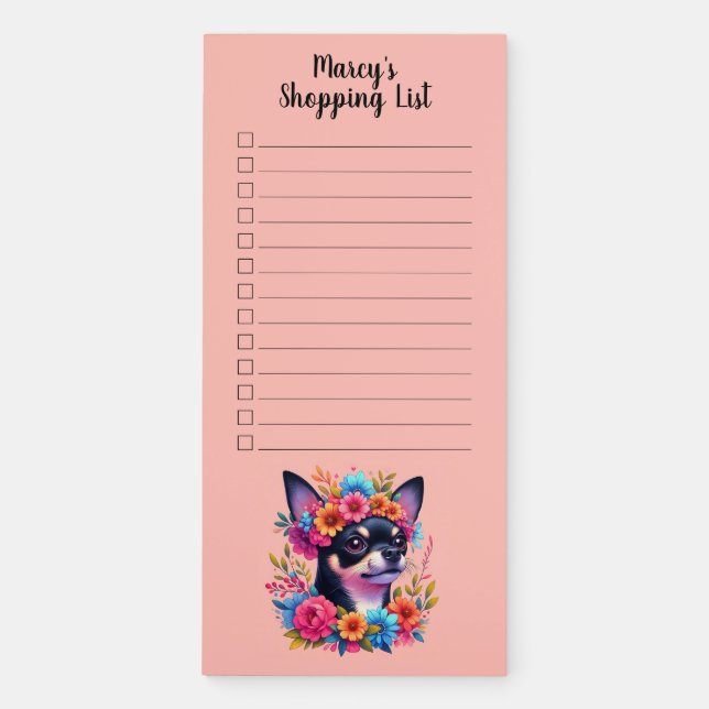 Custom Name Chihuahua Shopping List Magnetic Notepad (Front)