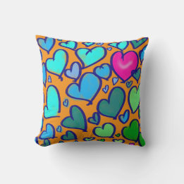 Custom Name Child Pillow With Colorful Hearts