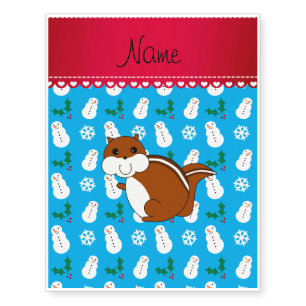 Custom name chipmunk sky blue snowmen hollies temporary tattoos