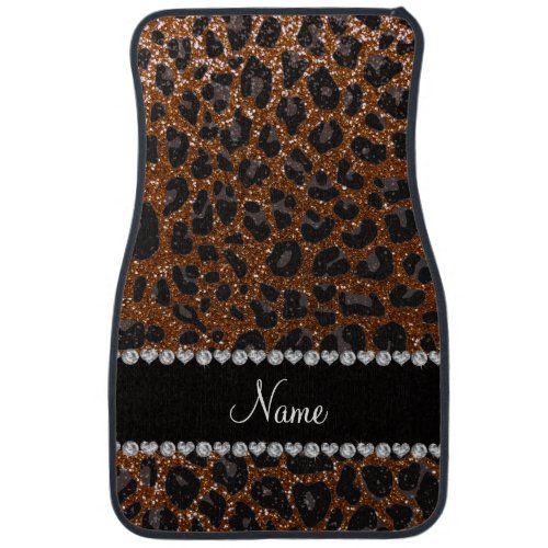 Custom name chocolate brown glitter leopard print car floor mat