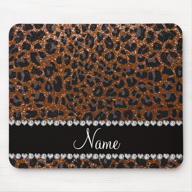 Custom name chocolate brown glitter leopard print mouse pad (Front)