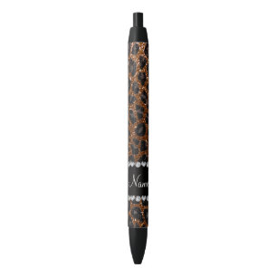 Custom name chocolate brown glitter leopard print pen