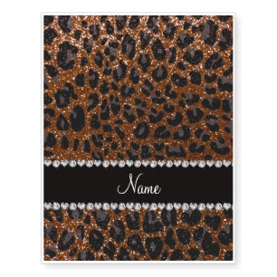 Custom name chocolate brown glitter leopard print temporary tattoos