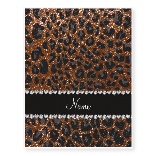 Custom name chocolate brown glitter leopard print temporary tattoos (Front)