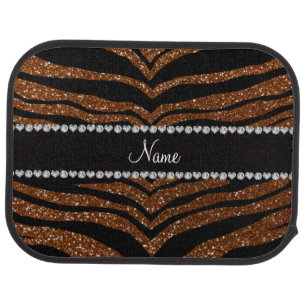 Custom name chocolate brown glitter tiger stripes car floor mat