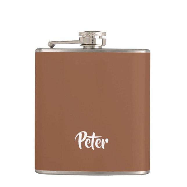 Custom name  chocolate brown plain flask (Front)