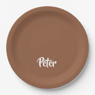 Custom name  chocolate brown plain paper plates