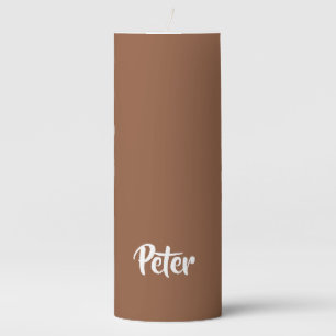 Custom name chocolate brown plain pillar candle