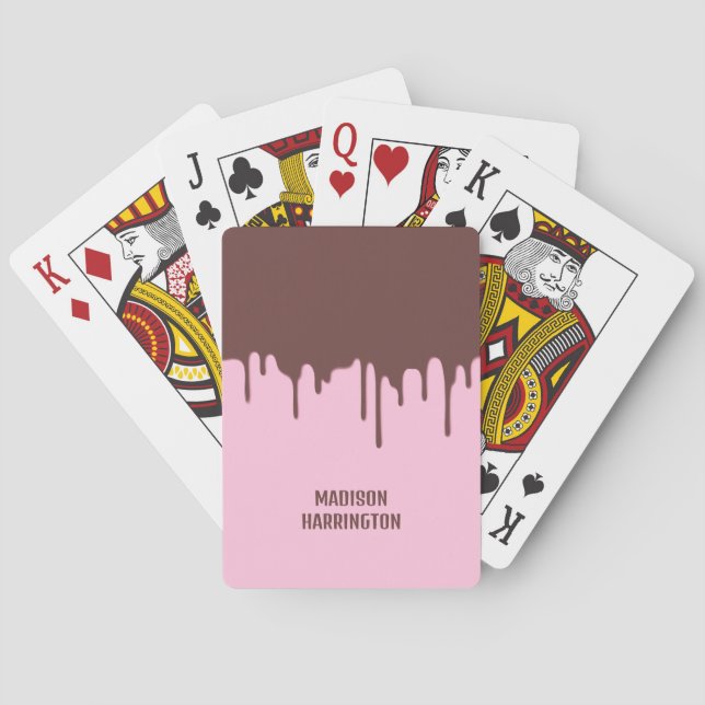 Custom Name Chocolate Drip Poker Cards (Back)
