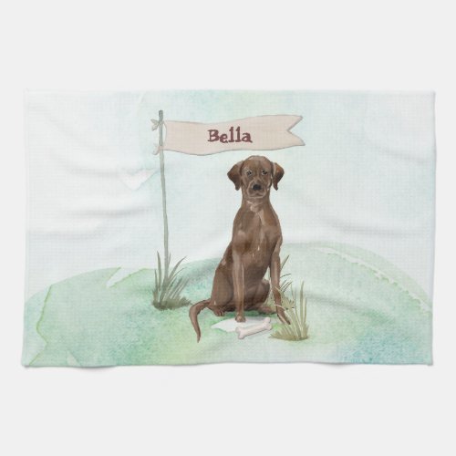 watercolor pet portrait dog dad lab Custom Chocolate Lab flour sack towel personalized name pet name gift dog mom tea towel gift
