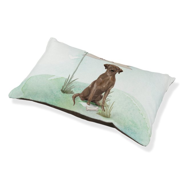 Custom Name Chocolate Lab Pet Dog Pet Bed (Angled)