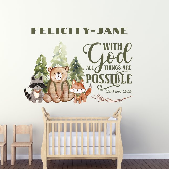 Custom Name Christian Bible Quote Woodland Animal  Wall Decal (Creator Uploaded)
