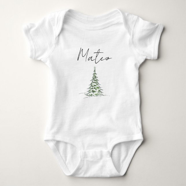 Custom Name Christmas Baby Romper First Xmas Mateo (Front)
