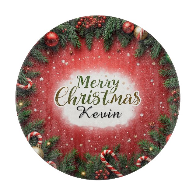 🎁Custom Name Christmas Card Cutting Board Gift ✨ (Front)