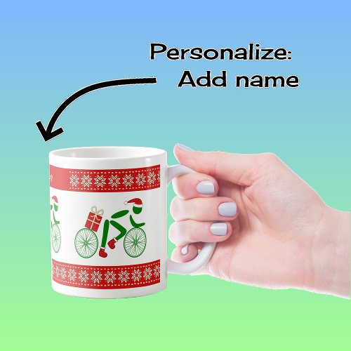 Custom name christmas cyclists coffee mug