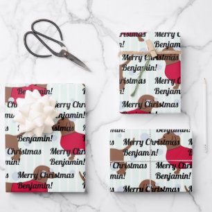 Custom Name Christmas Dachshund Dog (3 Sheets) Wrapping Paper Sheets