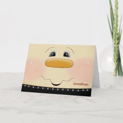 Custom Name Christmas for Kids Happy Snowman Face Holiday Card