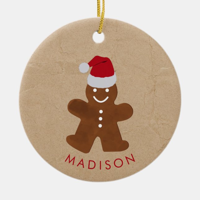 Custom Name Christmas Gingerbread Man Cookie Ceramic Ornament (Front)
