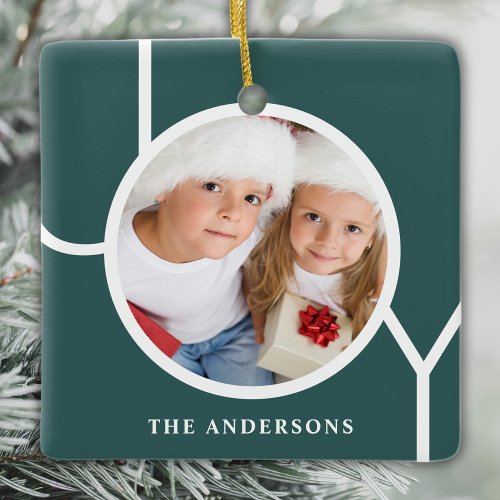 Custom Name Christmas Holiday Photo Green Ceramic Ornament