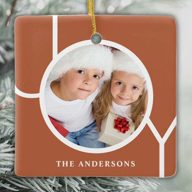 Custom Name Christmas Photo Rust Ceramic Ornament (Creator Uploaded)